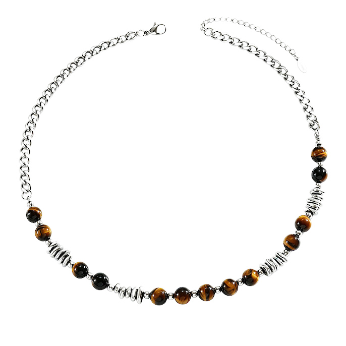 Stainless Steel Brown Agate Beads Handmade Necklace
