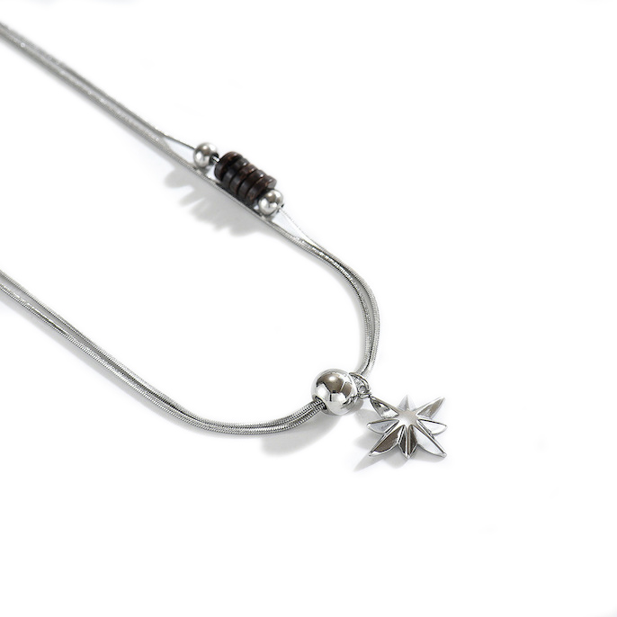 Stainless Steel Snake Chain Agate Beads Star Necklace