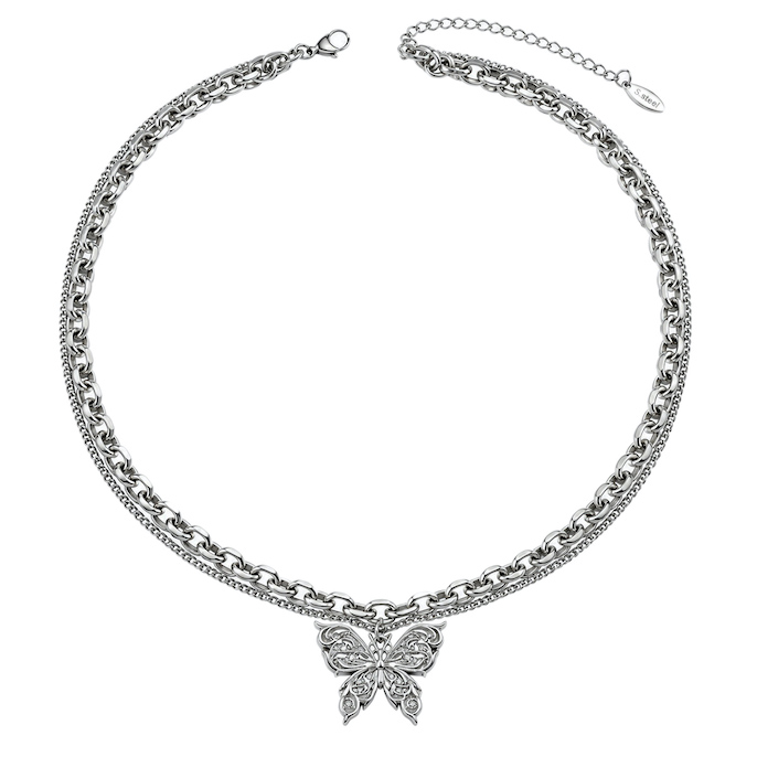 Layered Stainless Steel Chains Butterfly Pendant Necklace