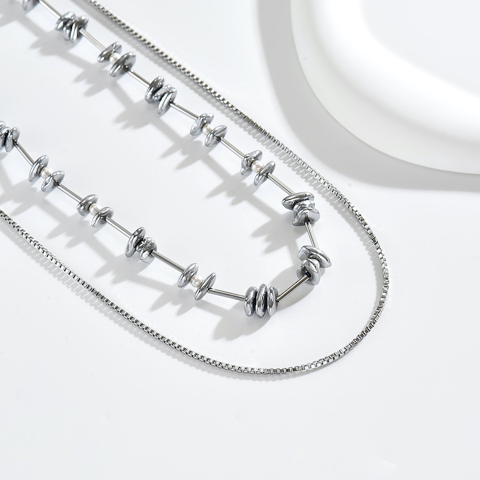Layered Stainless Steel Chains Choker Necklace - Image 2