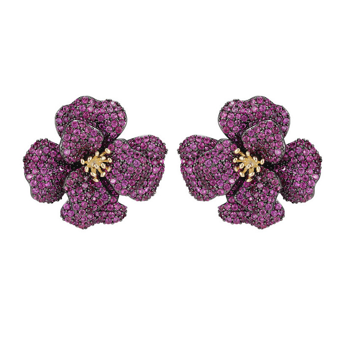 24x26mm Brass Jewelry CZ Camellia Flower Stud Earrings