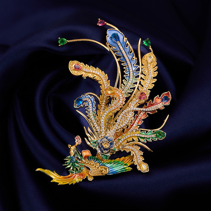 80x67mm Brass Jewelry Colored CZ Phoenix Brooch - Image 4
