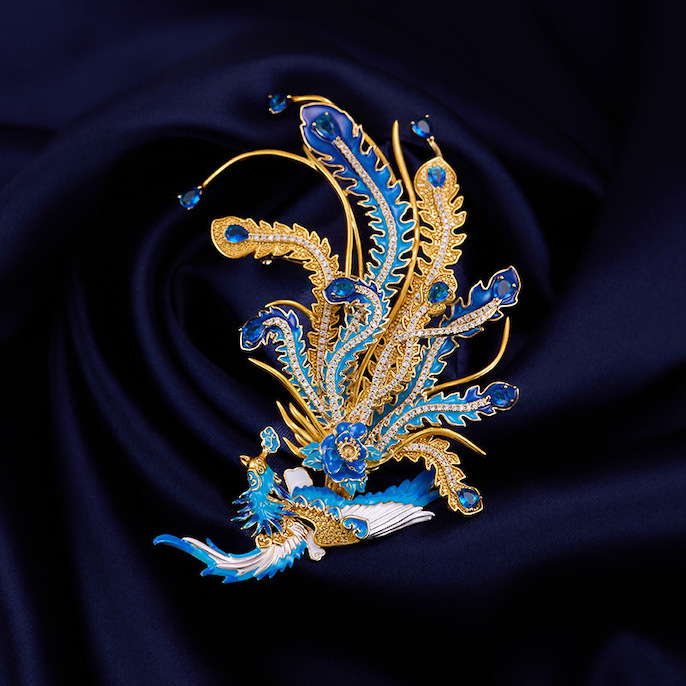 80x67mm Brass Jewelry Colored CZ Phoenix Brooch - Image 3