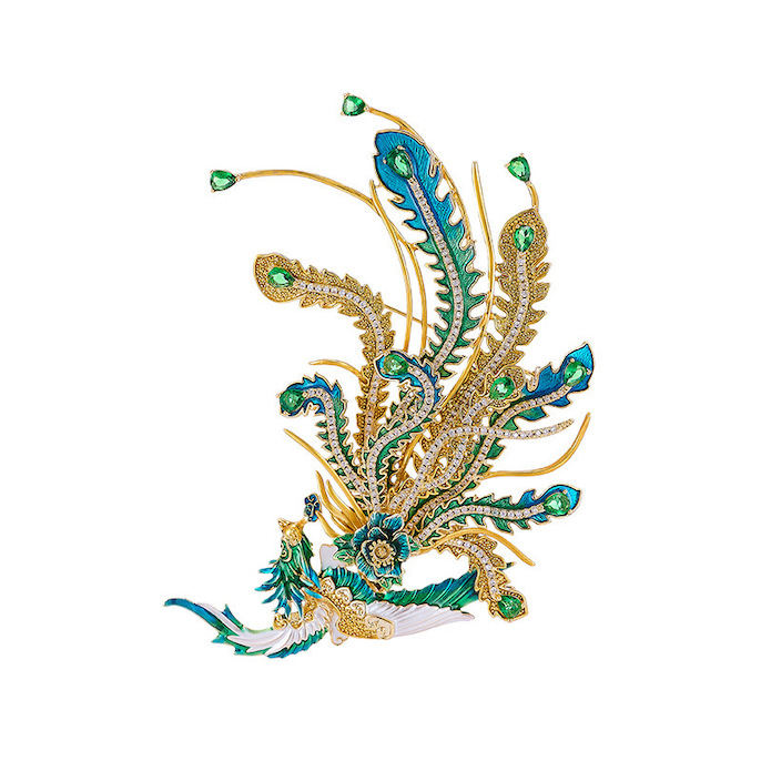 80x67mm Brass Jewelry Colored CZ Phoenix Brooch