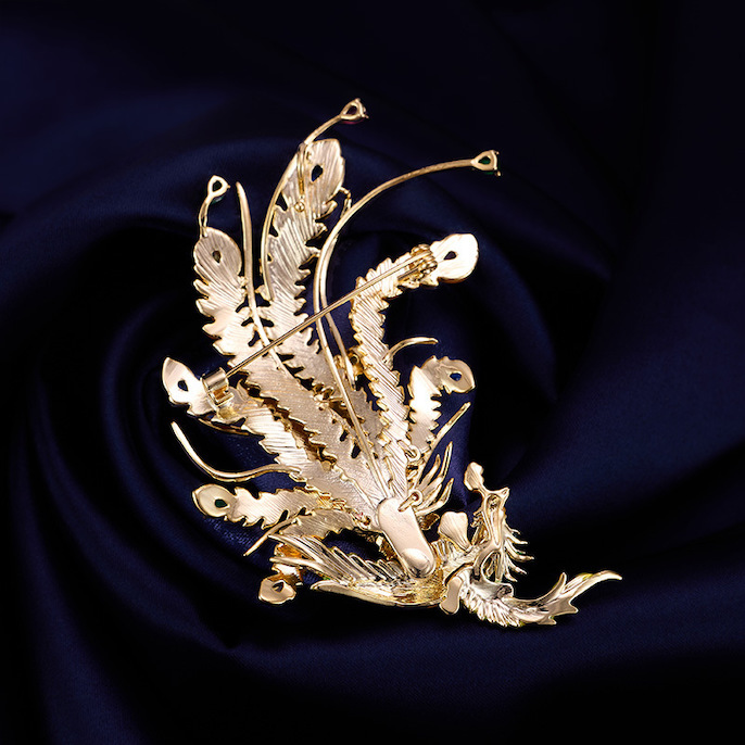 80x67mm Brass Jewelry Colored CZ Phoenix Brooch - Image 2