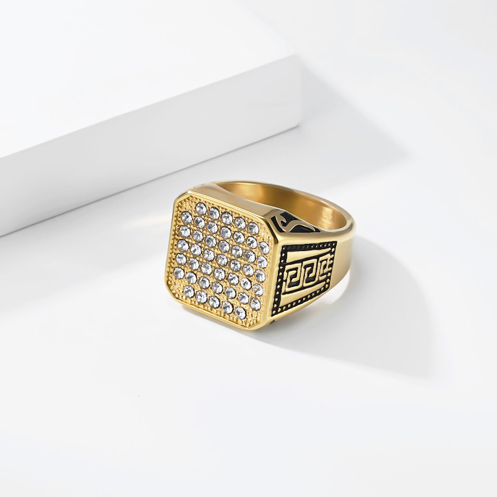 Unisex Stainless Steel Lucky CZ Geometric Ring - Image 2