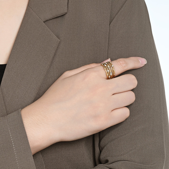Ladies' Stainless Steel CZ Geometric Stripes Ring - Image 4