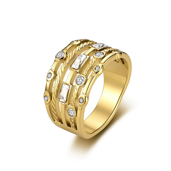 Ladies' Stainless Steel CZ Geometric Stripes Ring