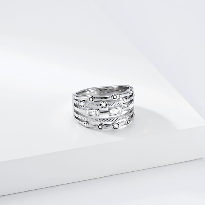 Ladies' Stainless Steel CZ Geometric Stripes Ring - Image 2