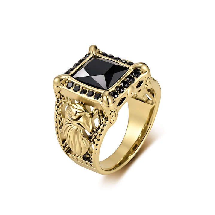 Men's Stainless Steel 17mm Onyx Eagle Ring