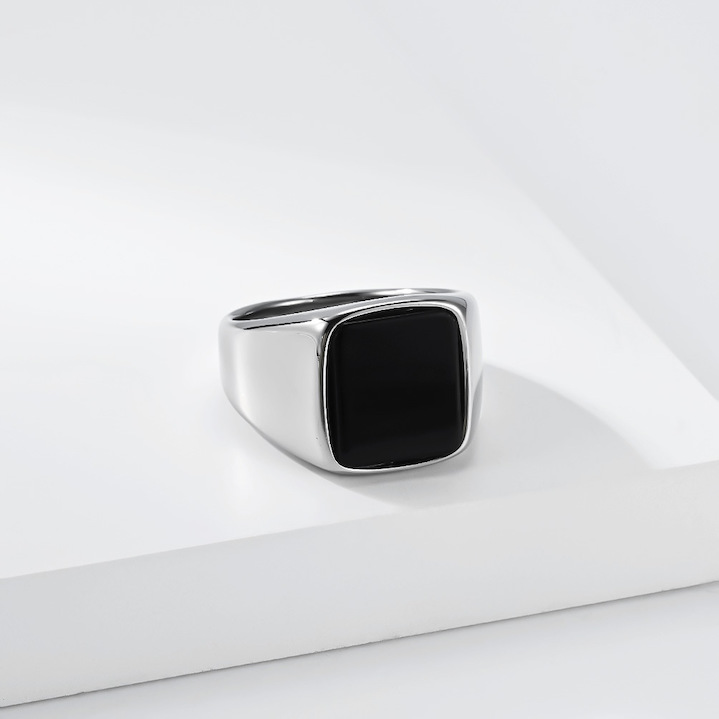 Unisex Stainless Steel Brown Black Stone Ring - Image 3