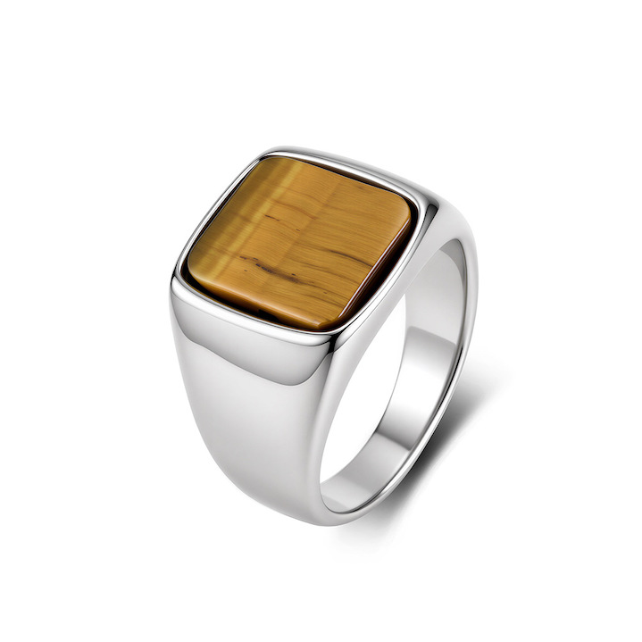 Unisex Stainless Steel Brown Black Stone Ring