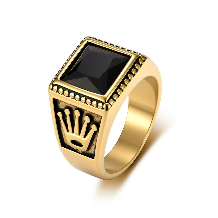 Men's Stainless Steel 14mm Geometric Onyx Ring