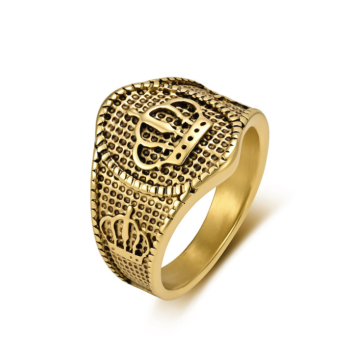 Men's Stainless Steel 18mm Antique Crown Ring