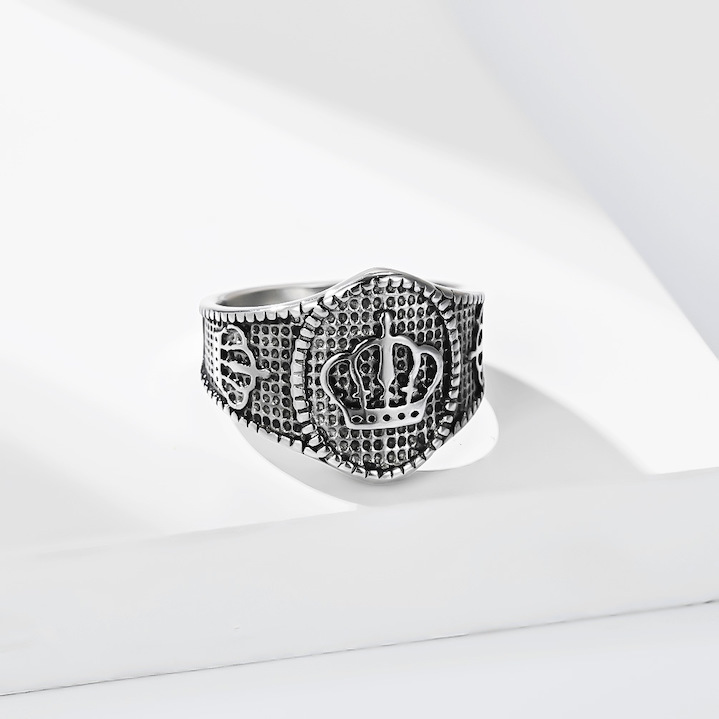 Men's Stainless Steel 18mm Antique Crown Ring - Image 2