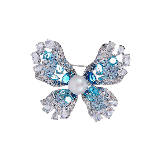 49x39mm Brass Jewelry Blue CZ Butterfly Brooch
