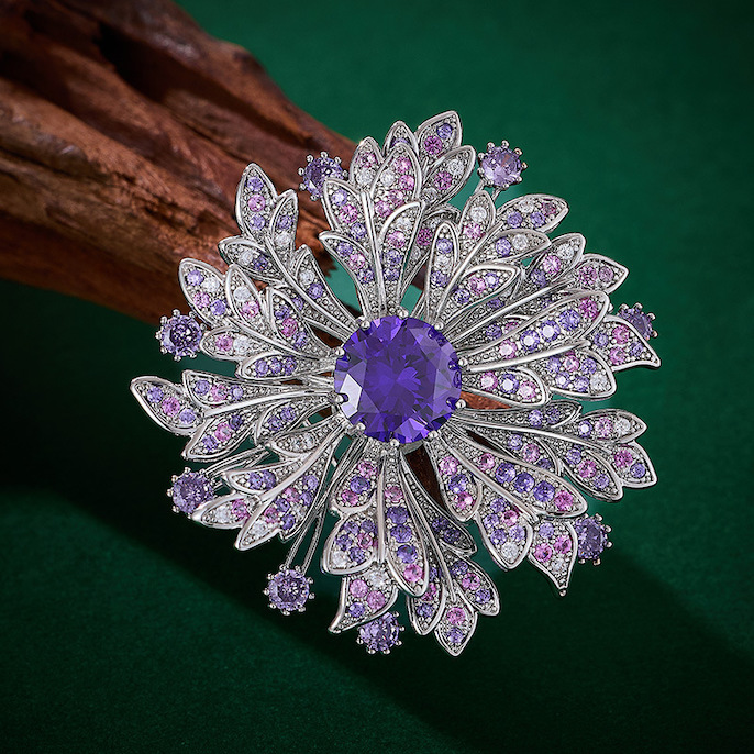 50mm Brass Jewelry Lucky CZ Fireworks Brooch - Image 2