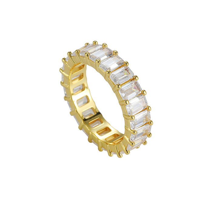 HipHop Unisex Brass Geometric Zircon Stones Ring
