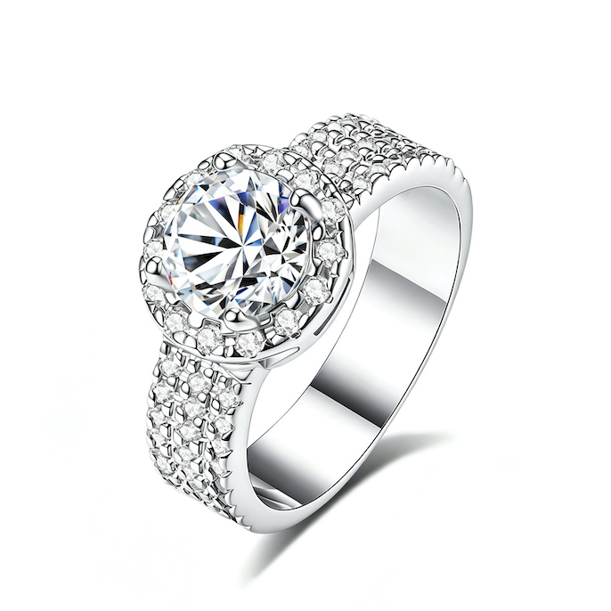 Women's Luxury Brass 11.2mm White CZ Stone Ring