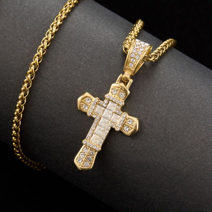 24x34mm Men's Stainless Steel CZ Cross Pendant - Image 2