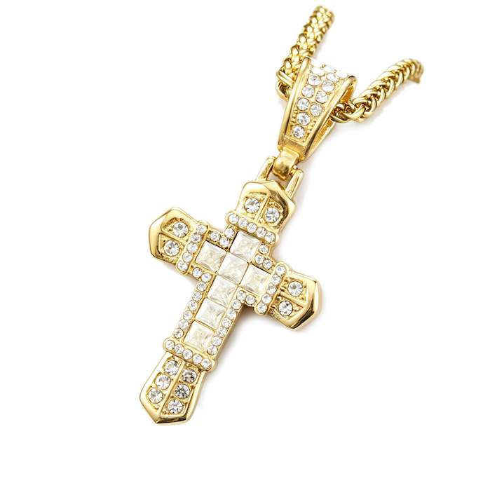 24x34mm Men's Stainless Steel CZ Cross Pendant