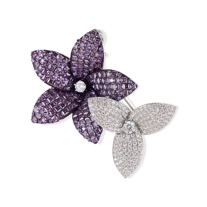 54x38mm Brass Jewelry CZ Flowers Brooch