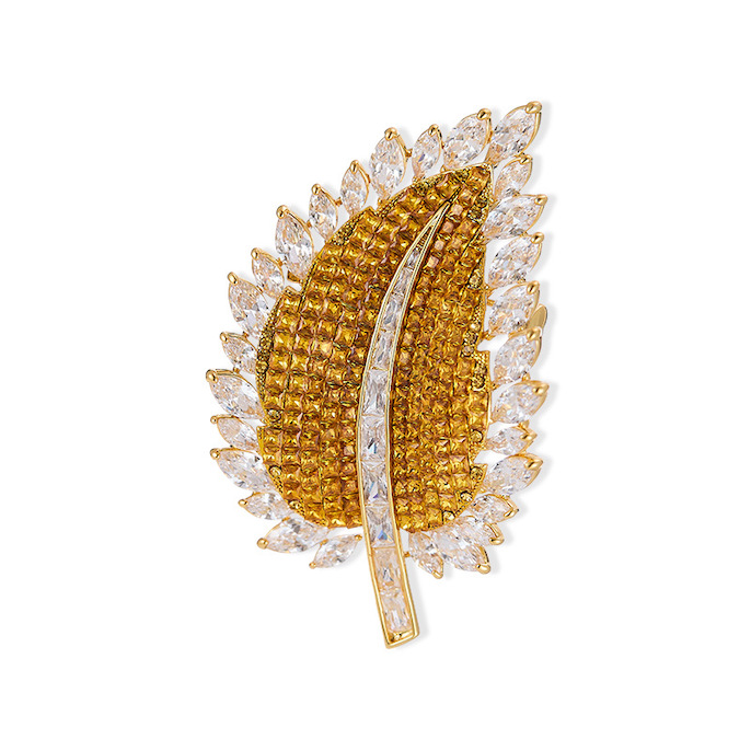 62x39mm Brass Jewelry CZ Leaf Brooch