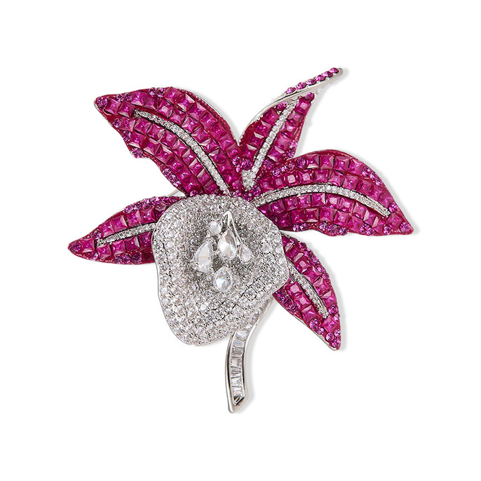 53x56mm Brass Jewelry CZ Coconut Palm Brooch