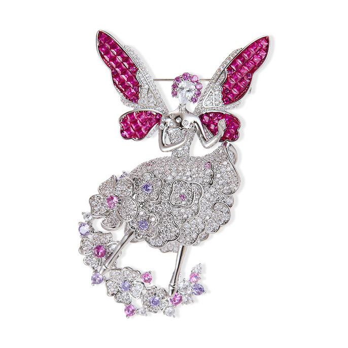 42x70mm Brass Jewelry CZ Butterfly Angel Brooch