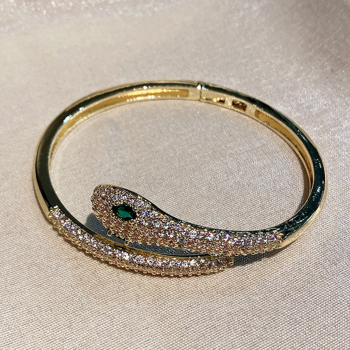 Wholesales Brass Cubic Zirconia Snake Spring Bangle - Image 3