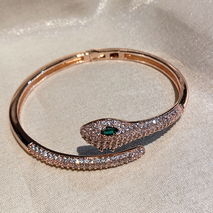 Wholesales Brass Cubic Zirconia Snake Spring Bangle - Image 4
