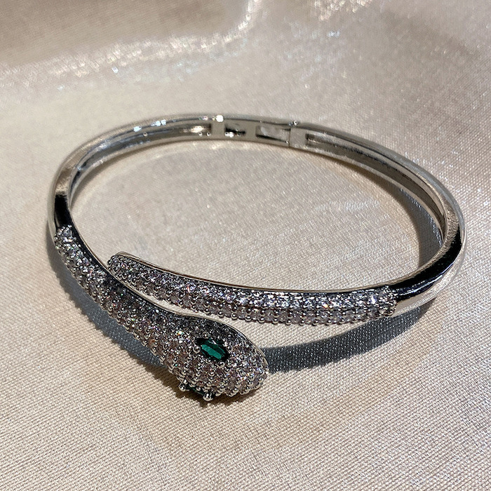 Wholesales Brass Cubic Zirconia Snake Spring Bangle - Image 2