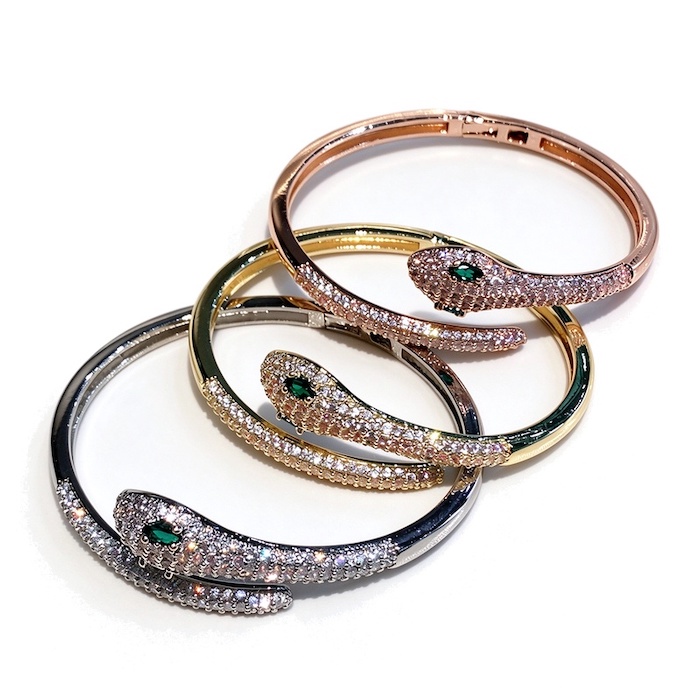 Wholesales Brass Cubic Zirconia Snake Spring Bangle