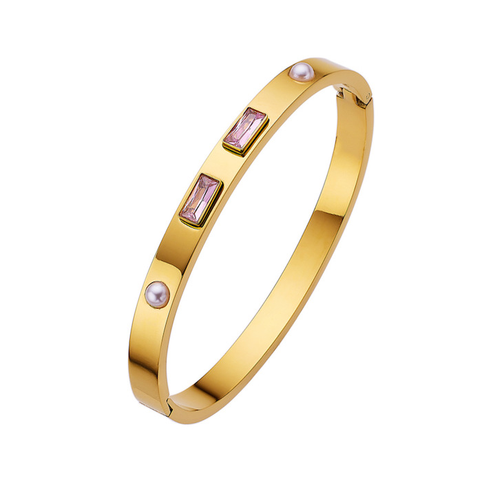 6mm Stainless Steel Geometric Stones Hinged Bracelet