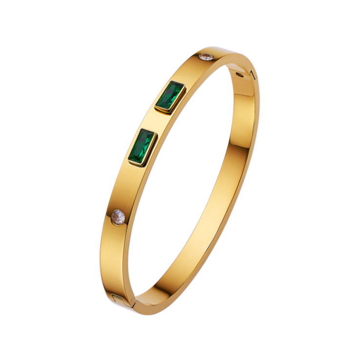 6mm Stainless Steel Geometric Stones Hinged Bracelet - Image 2