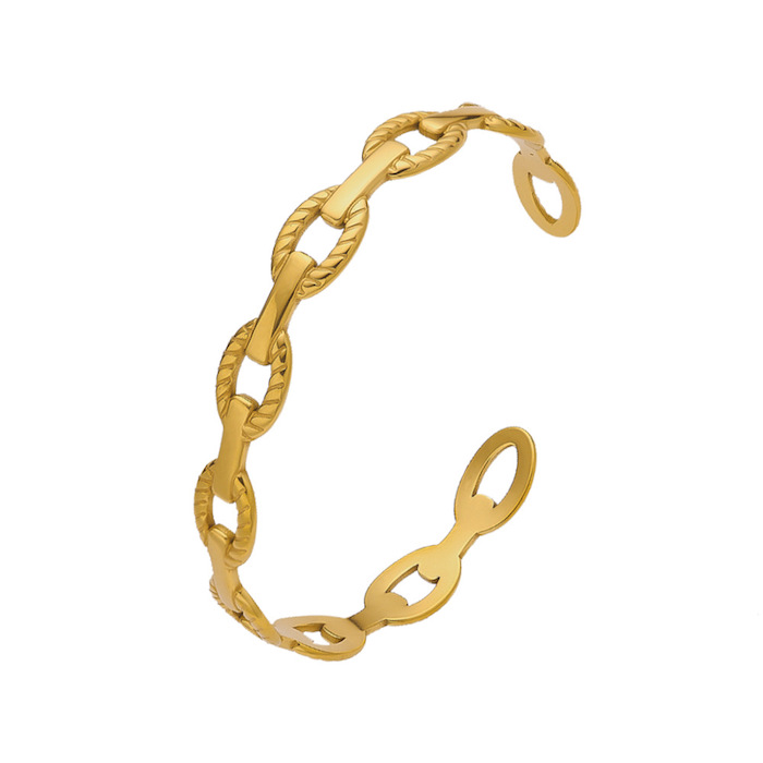 Wholesales 8mm Stainless Steel Oval Links Cuff Bracelet