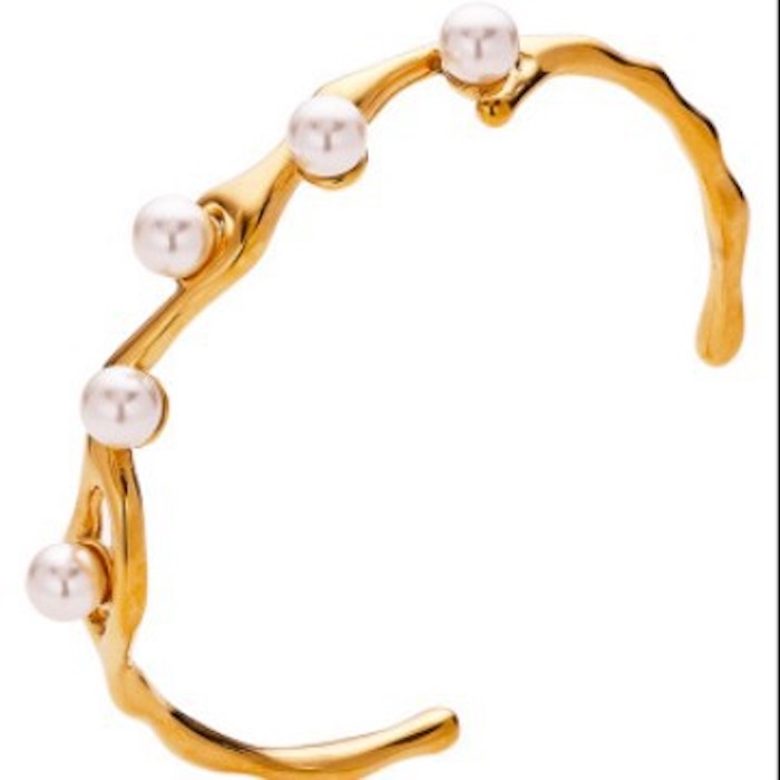 Wholesales Stainless Steel White Pearls Wave Cuff Bracelet