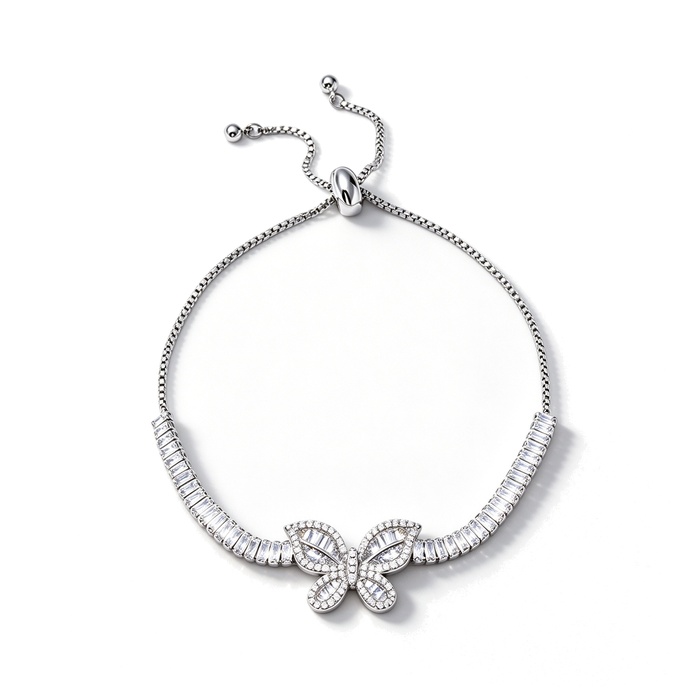 Women's Jewelry Adjustable Brass CZ Butterfly Charm Bracelet