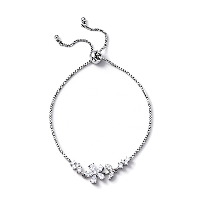 Women's Jewelry Adjustable Brass CZ Flowers Charm Bracelet