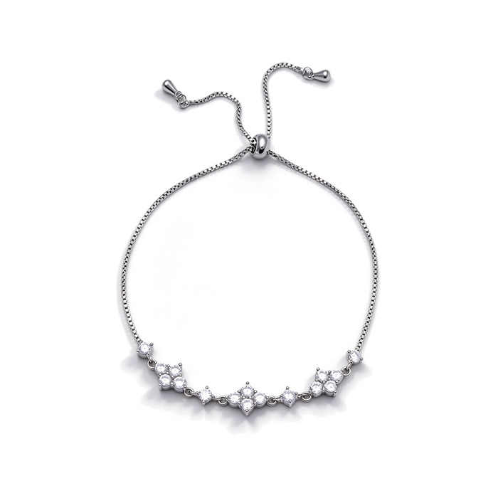 Women's Jewelry Brass 3mm CZ Clovers Charm Bracelet