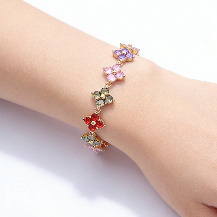 Women's Jewelry 9mm Brass CZ Clover Flowers Bracelet - Image 3
