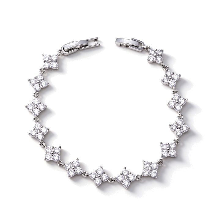 Women's Jewelry 9mm Brass CZ Clover Flowers Bracelet