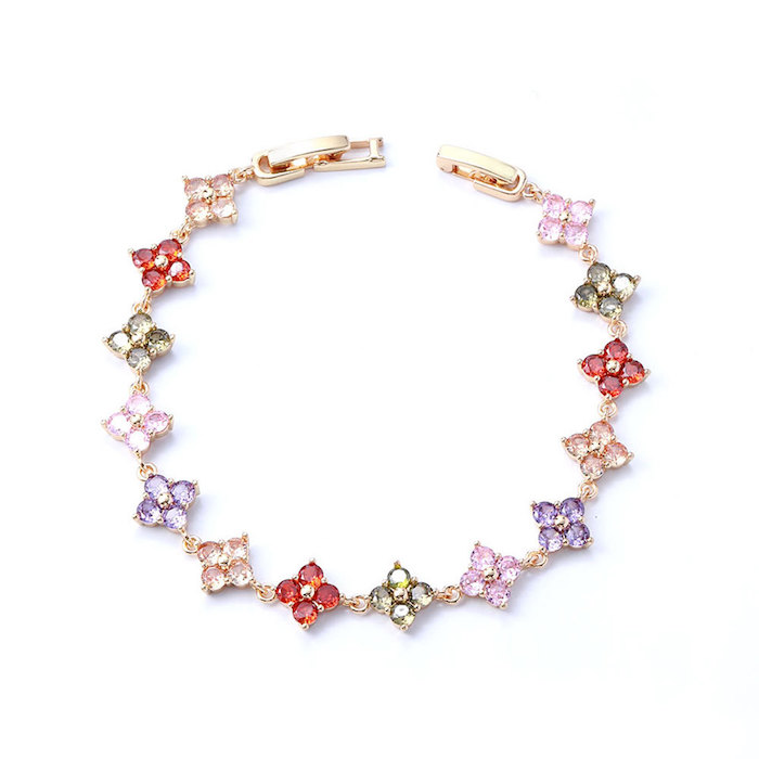 Women's Jewelry 9mm Brass CZ Clover Flowers Bracelet - Image 2