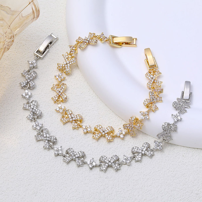 Women's Jewelry Brass CZ Bowknot Charms Bracelet - Image 3