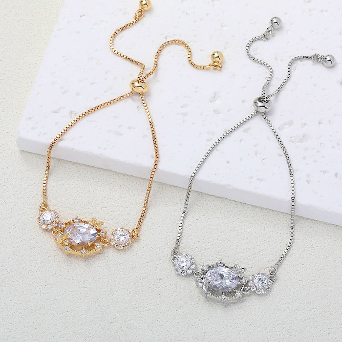 Women's Jewelry Brass Oval Stone Flower Charm Bracelet - Image 3