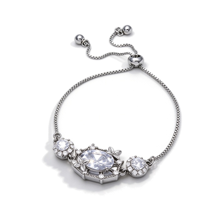 Women's Jewelry Brass Oval Stone Flower Charm Bracelet
