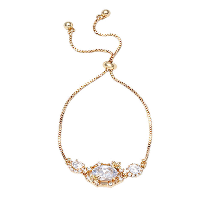 Women's Jewelry Brass Oval Stone Flower Charm Bracelet - Image 2
