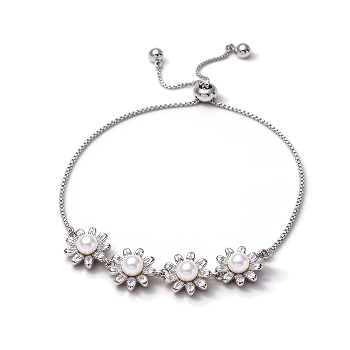 Women's Jewelry Brass Pearl CZ Daisy Flowers Bracelet