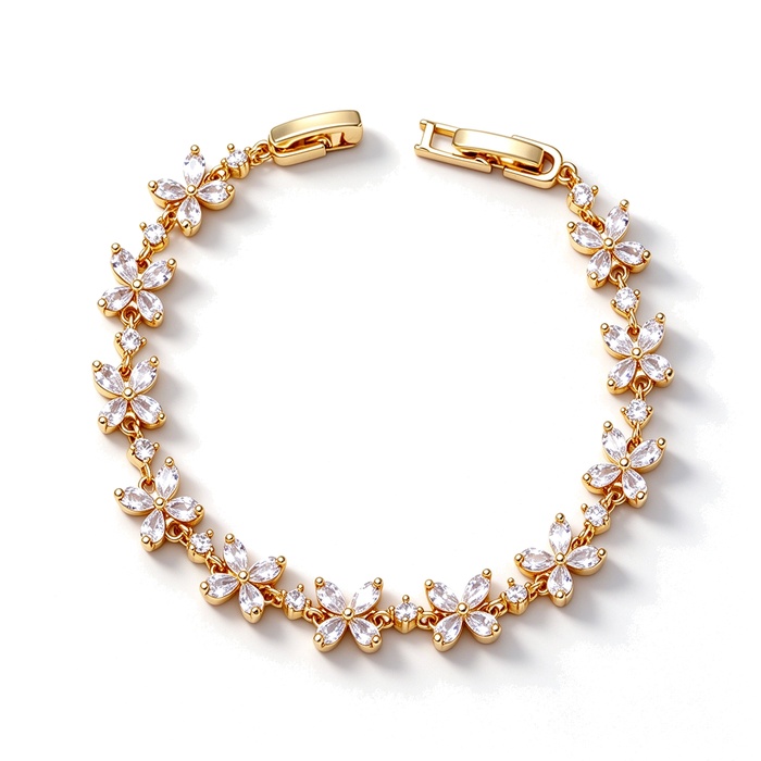 Women's Jewelry Brass Teardrop CZ Flowers Bracelet