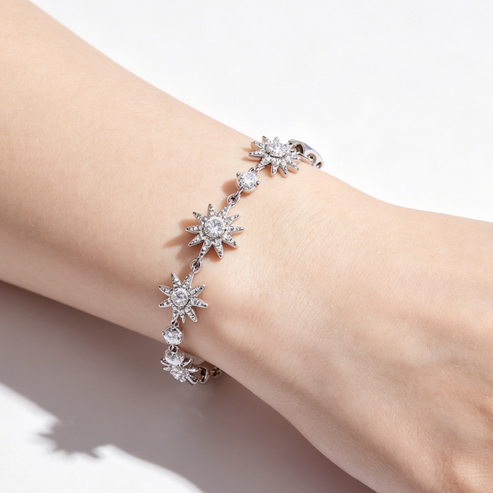 Women's Jewelry Brass 4-14mm CZ Flowers Bracelet - Image 4